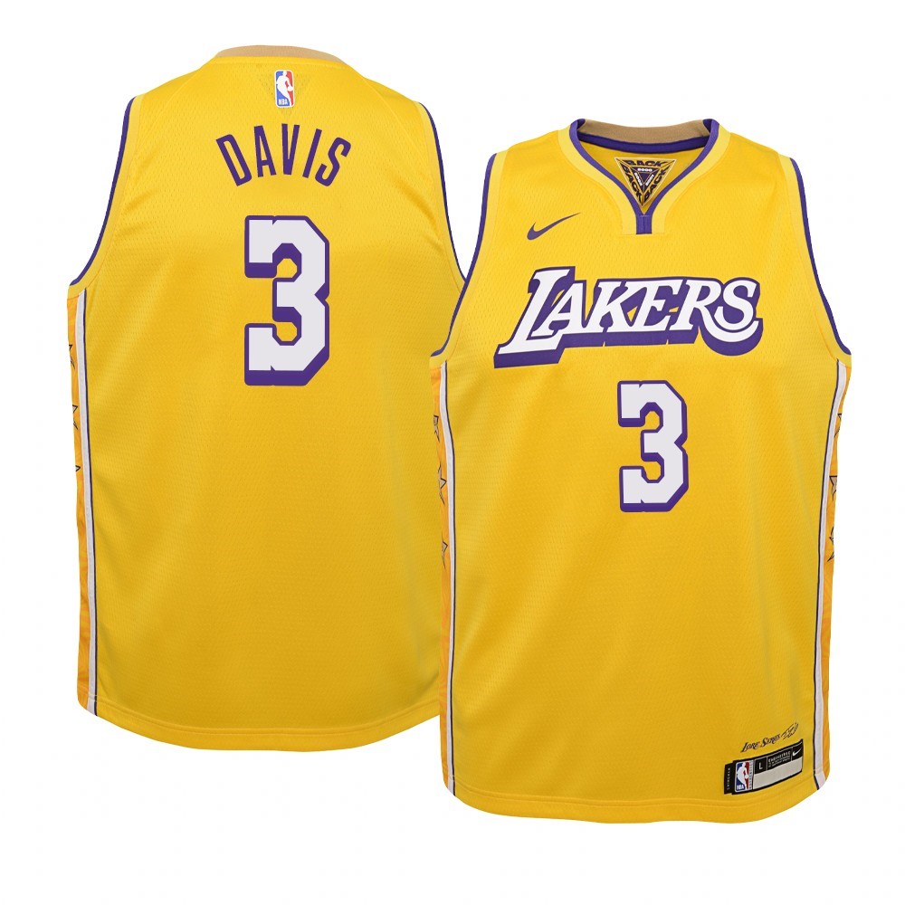 Maglia NBA Bambino Los Angeles Lakers #3 Anthony Davis Nike Giallo Città 2019-20 Acquista