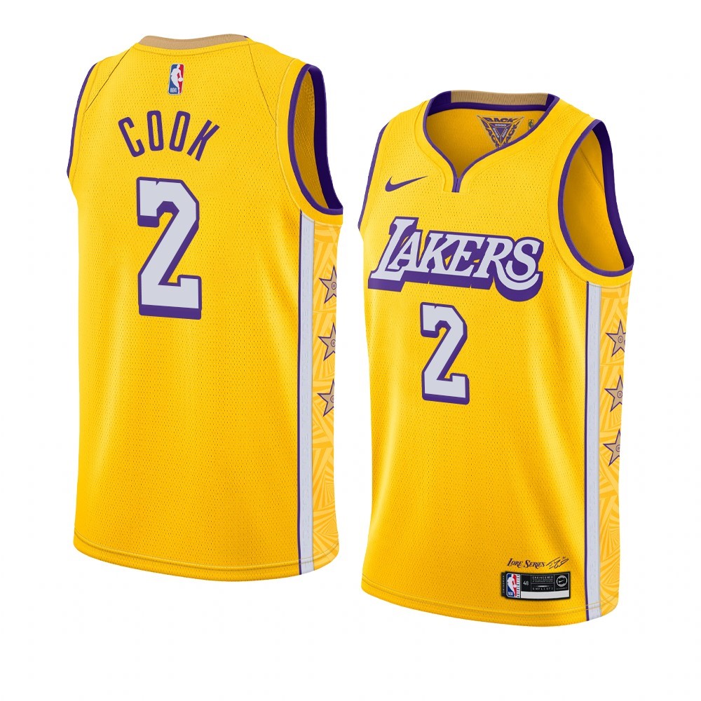 Maglia NBA Nike Los Angeles Lakers #2 Quinn Cook Nike Giallo Città 2019-20 Acquista