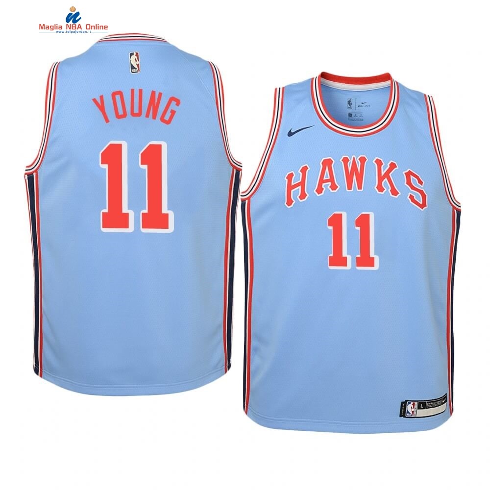 Maglia NBA Bambino Atlanta Hawks #11 Trae Young Blu Hardwood Classics 2019-20 Acquista