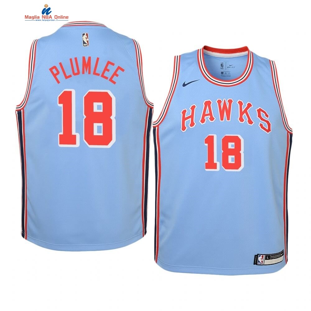 Maglia NBA Bambino Atlanta Hawks #18 Miles Plumlee Blu Hardwood Classics 2019-20 Acquista