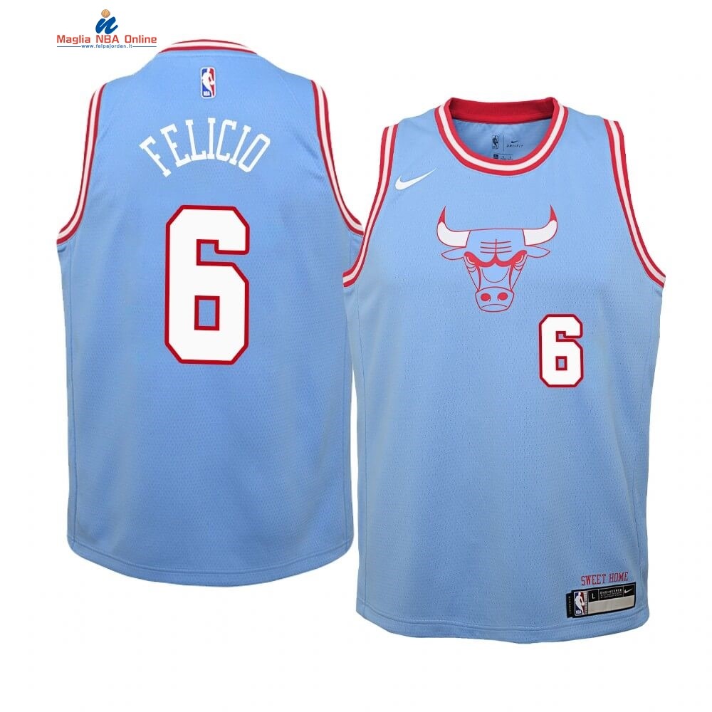 Maglia NBA Bambino Chicago Bulls #6 Cristiano Felicio Nike Blu Città 2019-20 Acquista