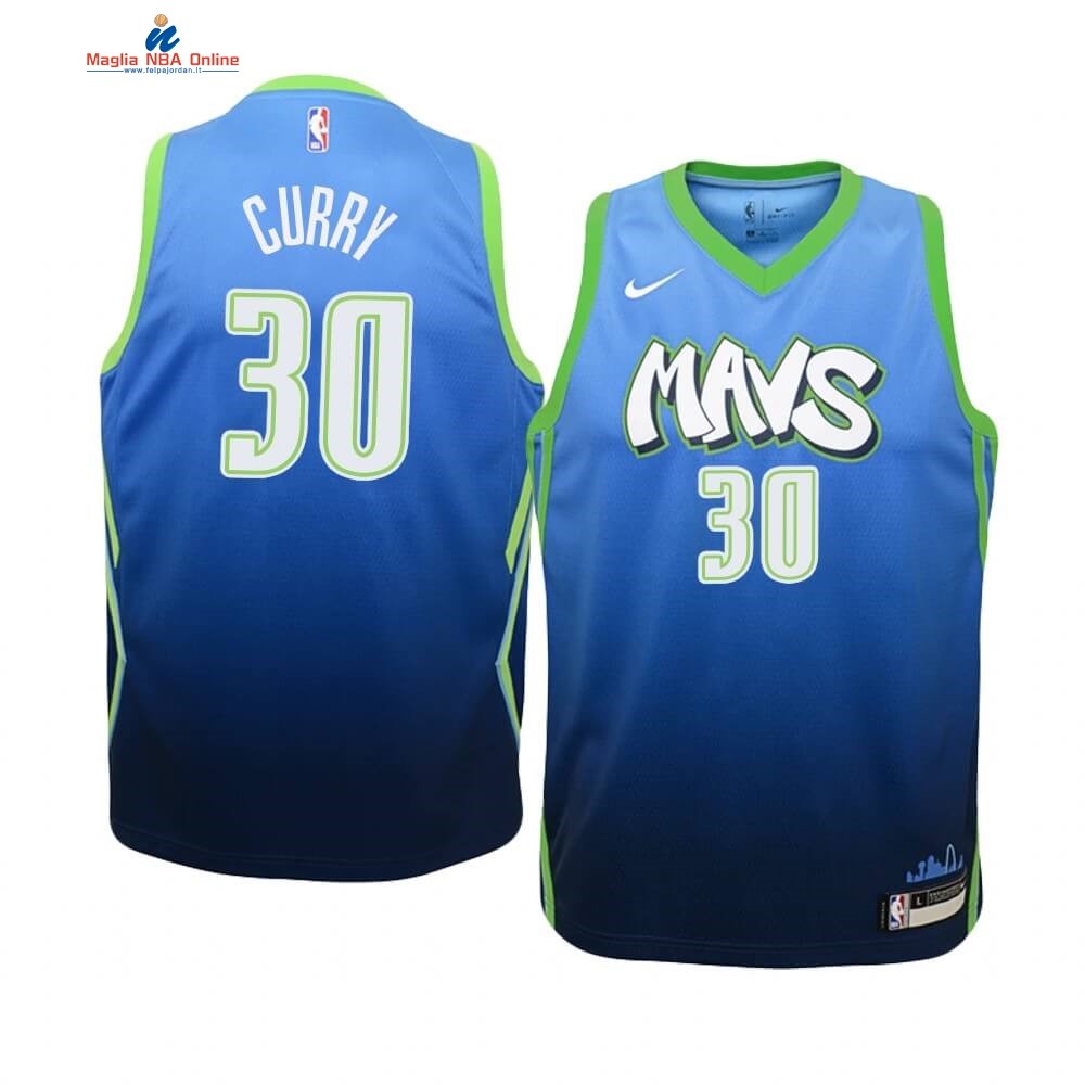 Maglia NBA Bambino Dallas Mavericks #30 Seth Curry Nike Blu Città 2019-20 Acquista