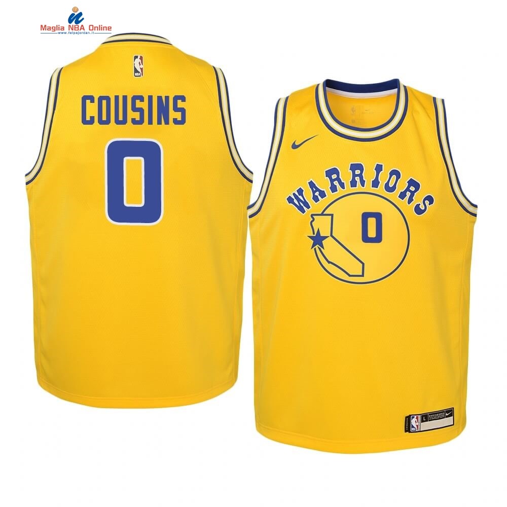 Maglia NBA Bambino Golden State Warriors #0 DeMarcus Cousins Oro Hardwood Classics 2019-20 Acquista