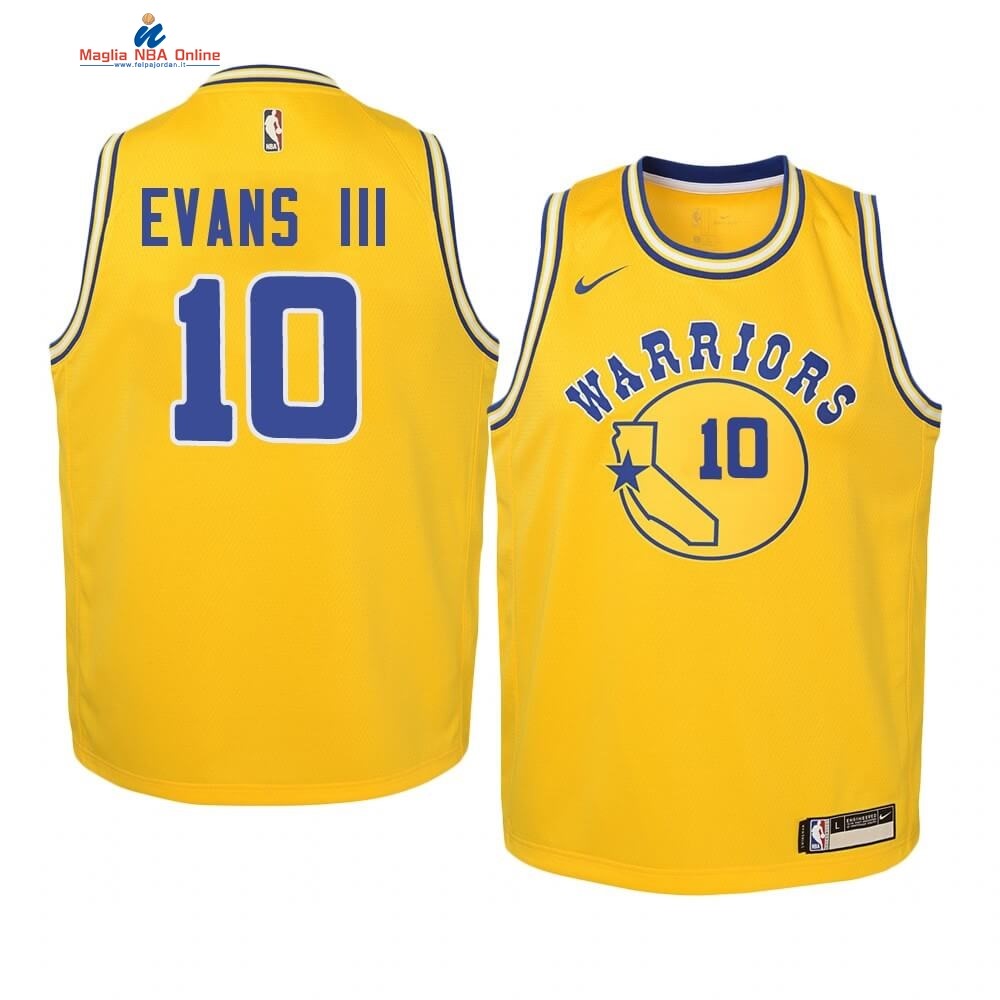 Maglia NBA Bambino Golden State Warriors #10 Jacob Evans III Oro Hardwood Classics 2019-20 Acquista