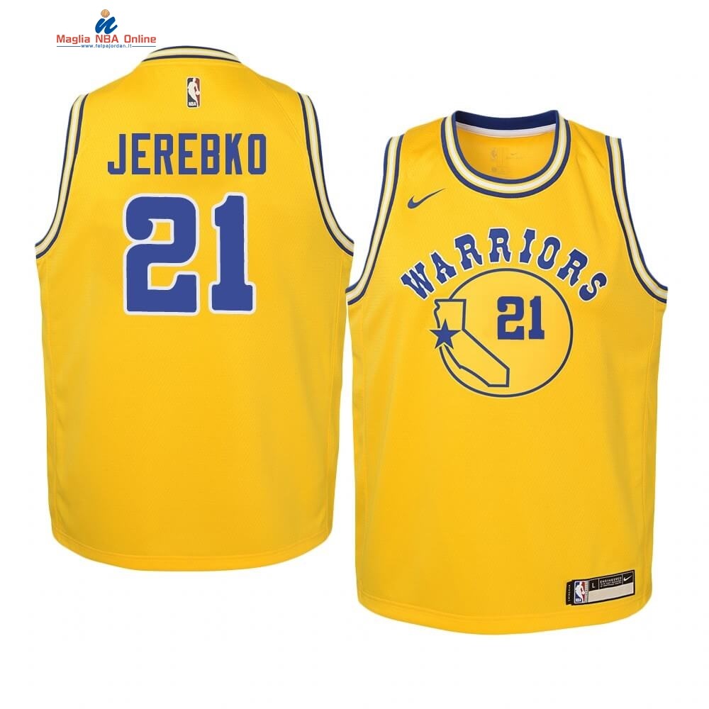 Maglia NBA Bambino Golden State Warriors #21 Jonas Jerebko Oro Hardwood Classics 2019-20 Acquista