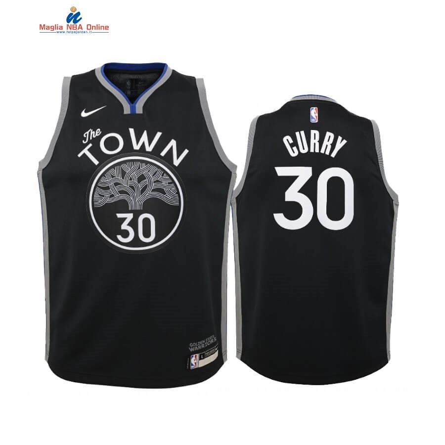 Maglia NBA Bambino Golden State Warriors #30 Stephen Curry Nike Nero Città 2019-20 Acquista