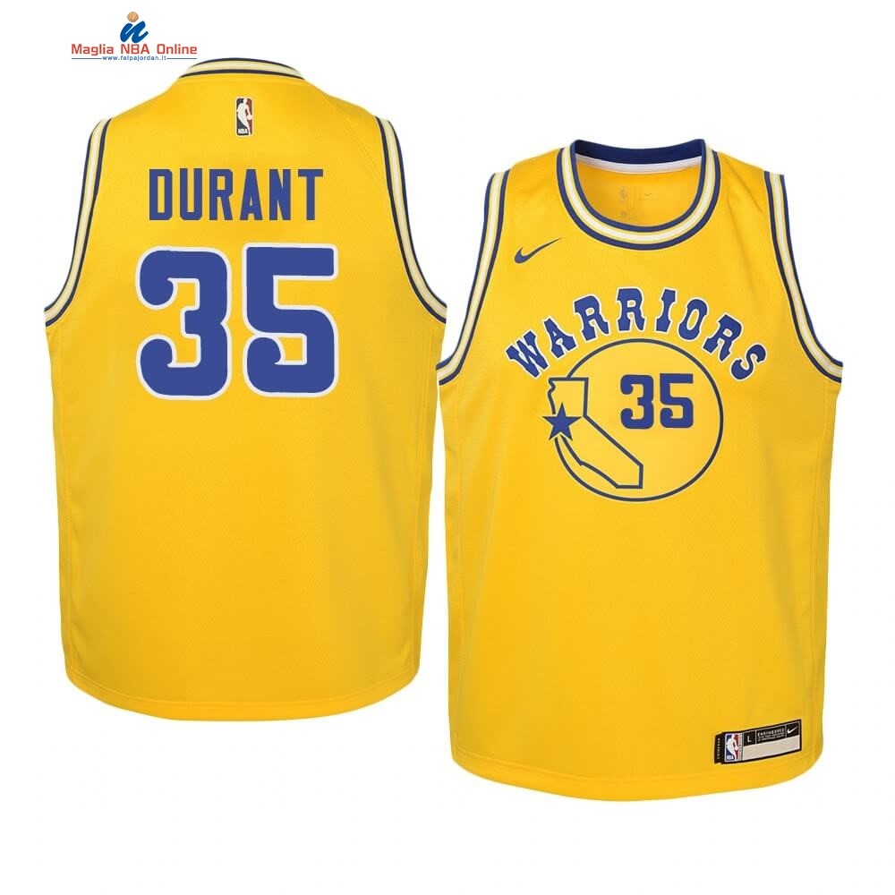 Maglia NBA Bambino Golden State Warriors #35 Kevin Durant Oro Hardwood Classics 2019-20 Acquista