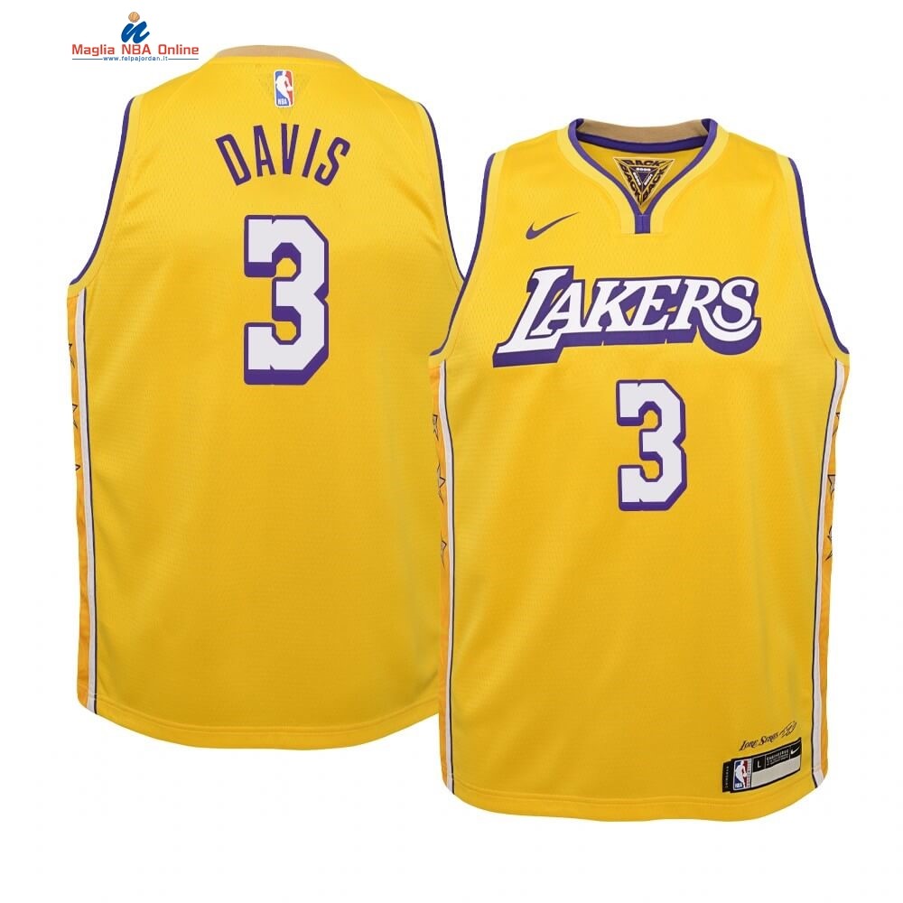 Maglia NBA Bambino Los Angeles Lakers #3 Anthony Davis Nike Giallo Città 2019-20 Acquista