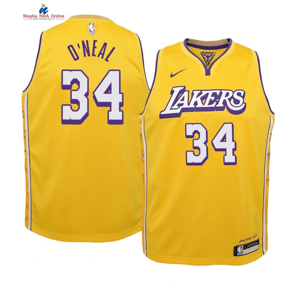 Maglia NBA Bambino Los Angeles Lakers #34 Shaquille O'Neal Nike Giallo Città 2019-20 Acquista