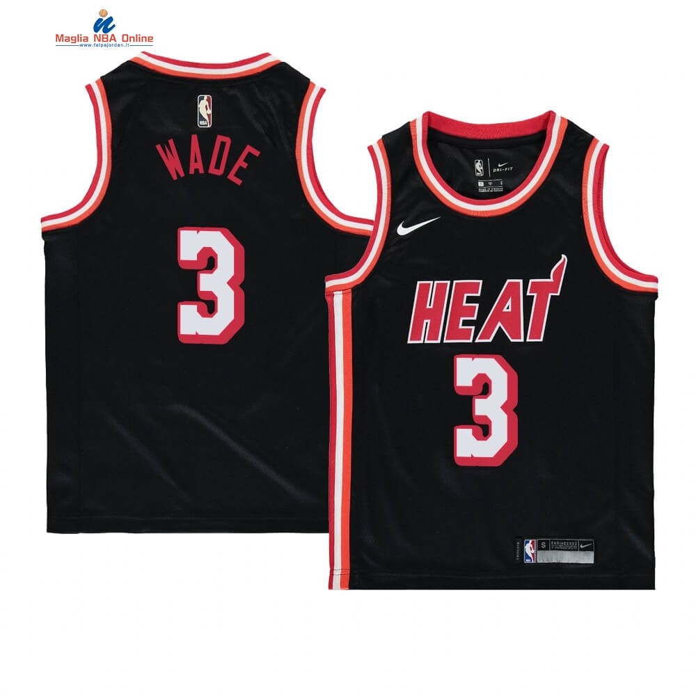 Maglia NBA Bambino Miami Heat #3 Dwyane Wade Nero Hardwood Classics 1996-97 Acquista