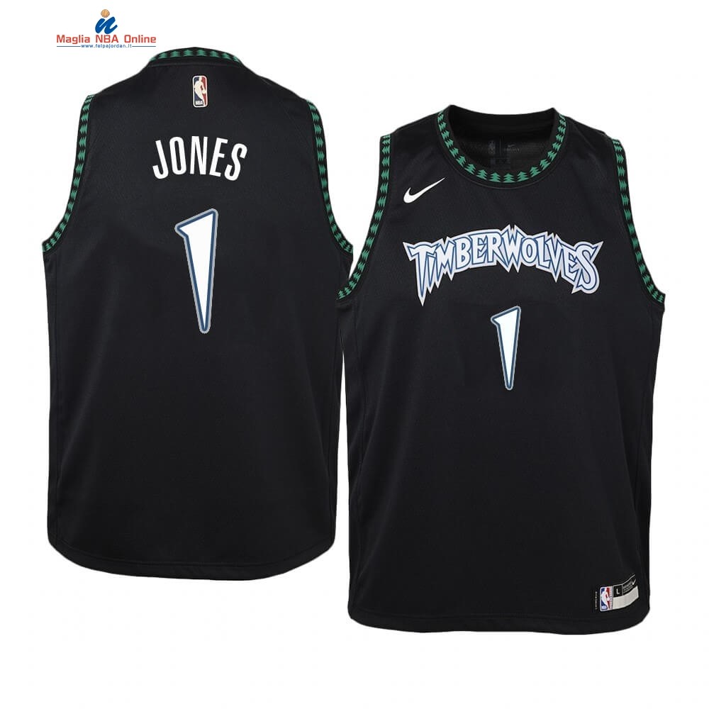 Maglia NBA Bambino Minnesota Timberwolves #1 Tyus Jones Nero Hardwood Classics Acquista