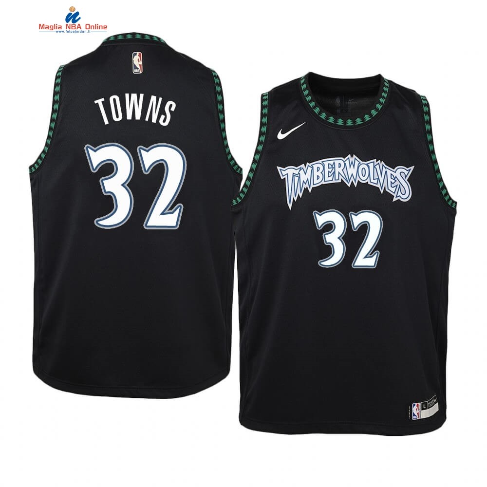 Maglia NBA Bambino Minnesota Timberwolves #32 Karl-Anthony Towns Nero Hardwood Classics Acquista