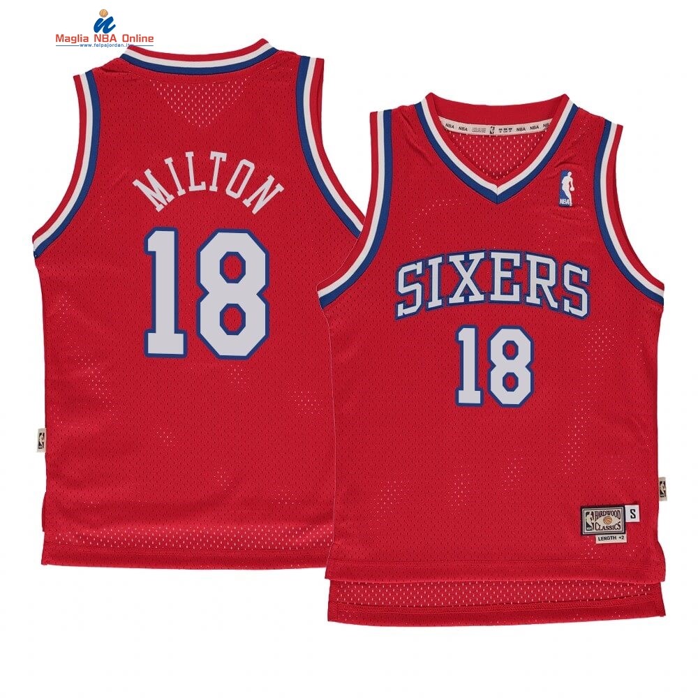 Maglia NBA Bambino Philadelphia Sixers #18 Shake Milton Rosso Hardwood Classics 1982-83 Acquista