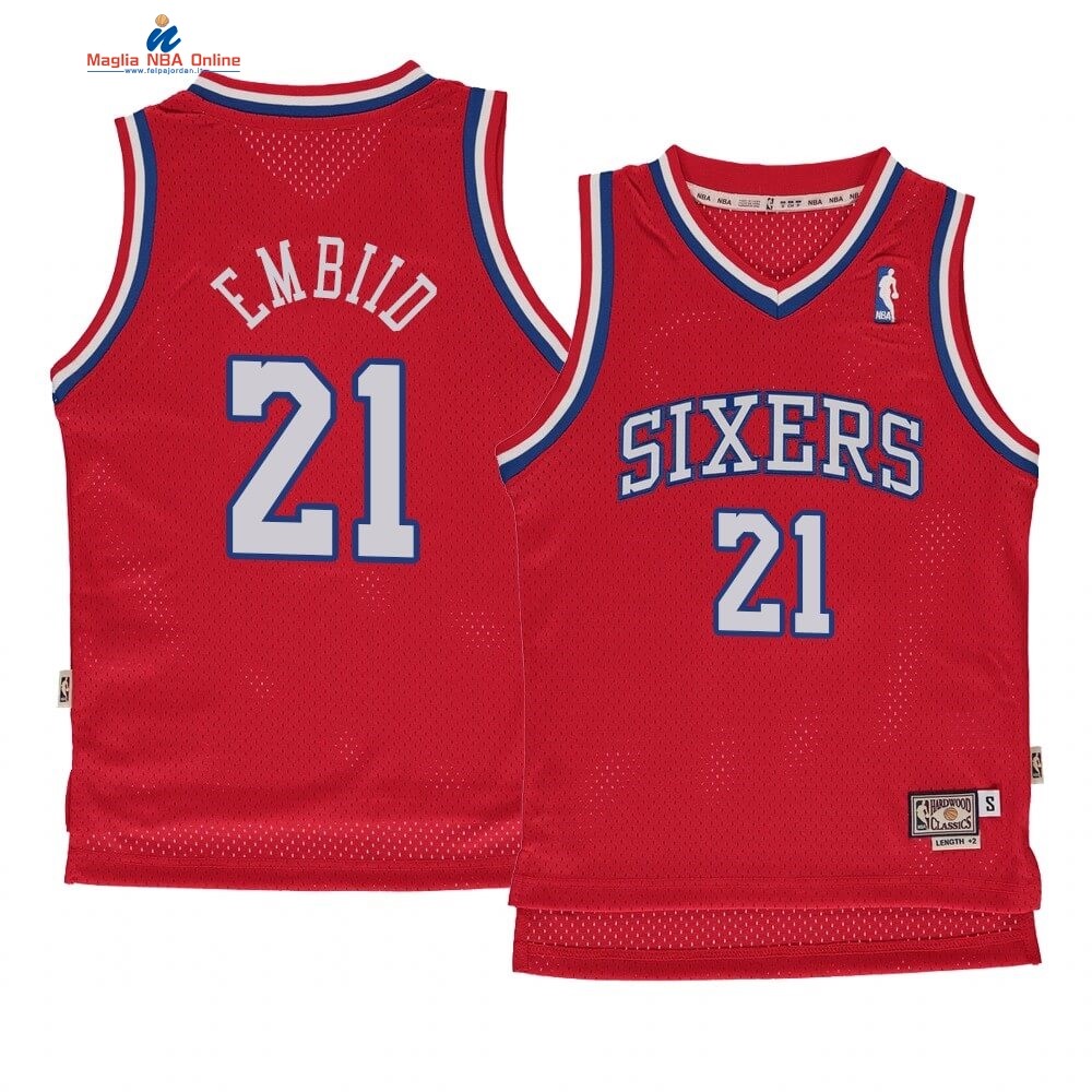 Maglia NBA Bambino Philadelphia Sixers #21 Joel Embiid Rosso Hardwood Classics 1982-83 Acquista