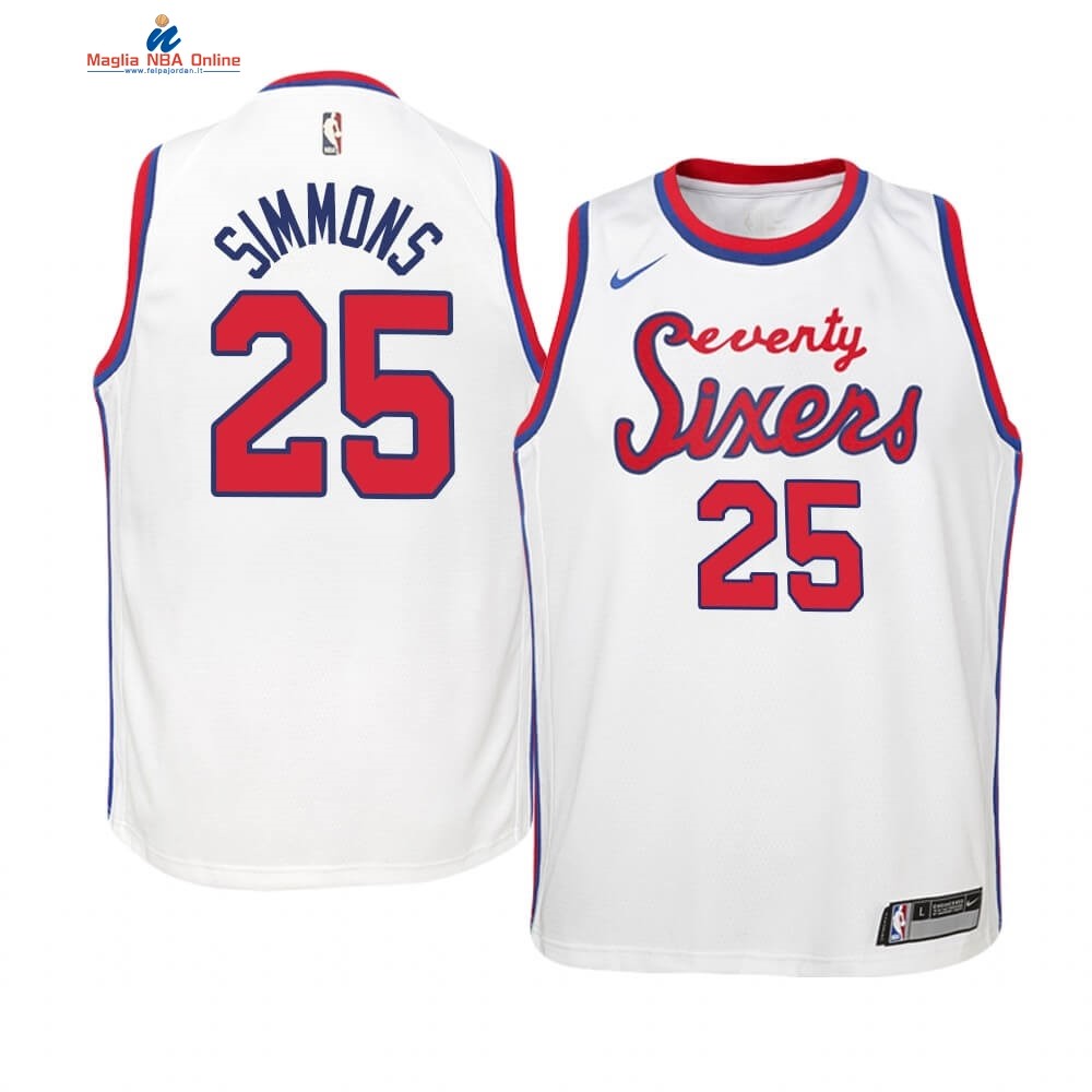 Maglia NBA Bambino Philadelphia Sixers #25 Ben Simmons Bianco Hardwood Classics Acquista