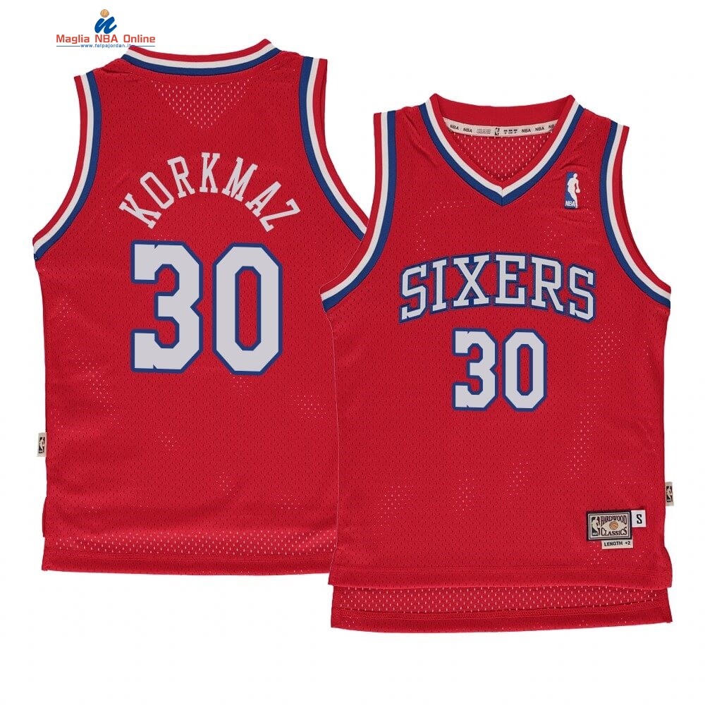 Maglia NBA Bambino Philadelphia Sixers #30 Furkan Korkmaz Rosso Hardwood Classics 1982-83 Acquista