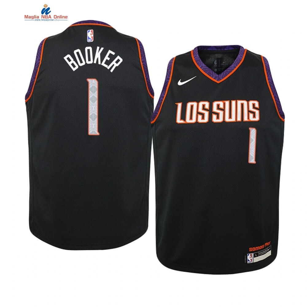 Maglia NBA Bambino Phoenix Suns #1# Devin Booker Nike Nero Città 2019-20 Acquista