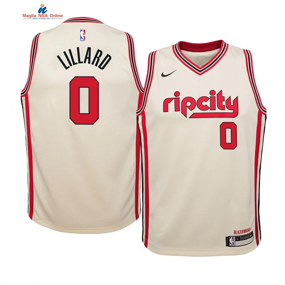 Maglia NBA Bambino Portland Trail Blazers #0 Damian Lillard Nike Crema Città 2019-20 Acquista