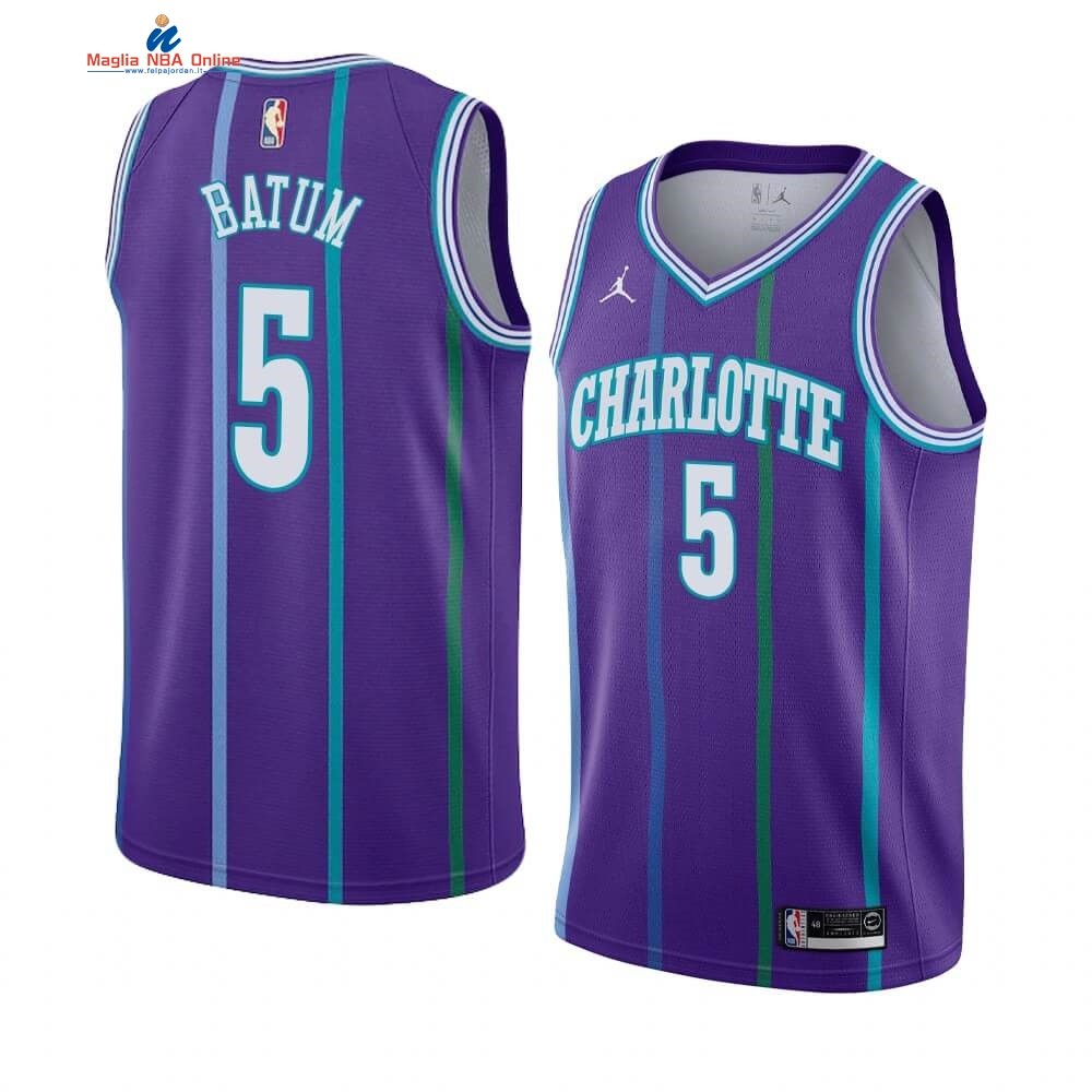 Maglia NBA Charlotte Hornets #5 Nicolas Batum Porpora Hardwood Classics Acquista