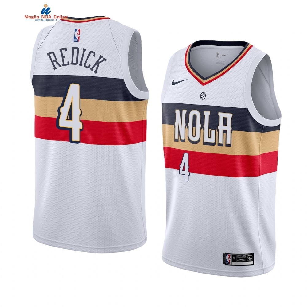 Maglia NBA Earned Edition New Orleans Pelicans #4 J.J. Redick Bianco 2019-20 Acquista
