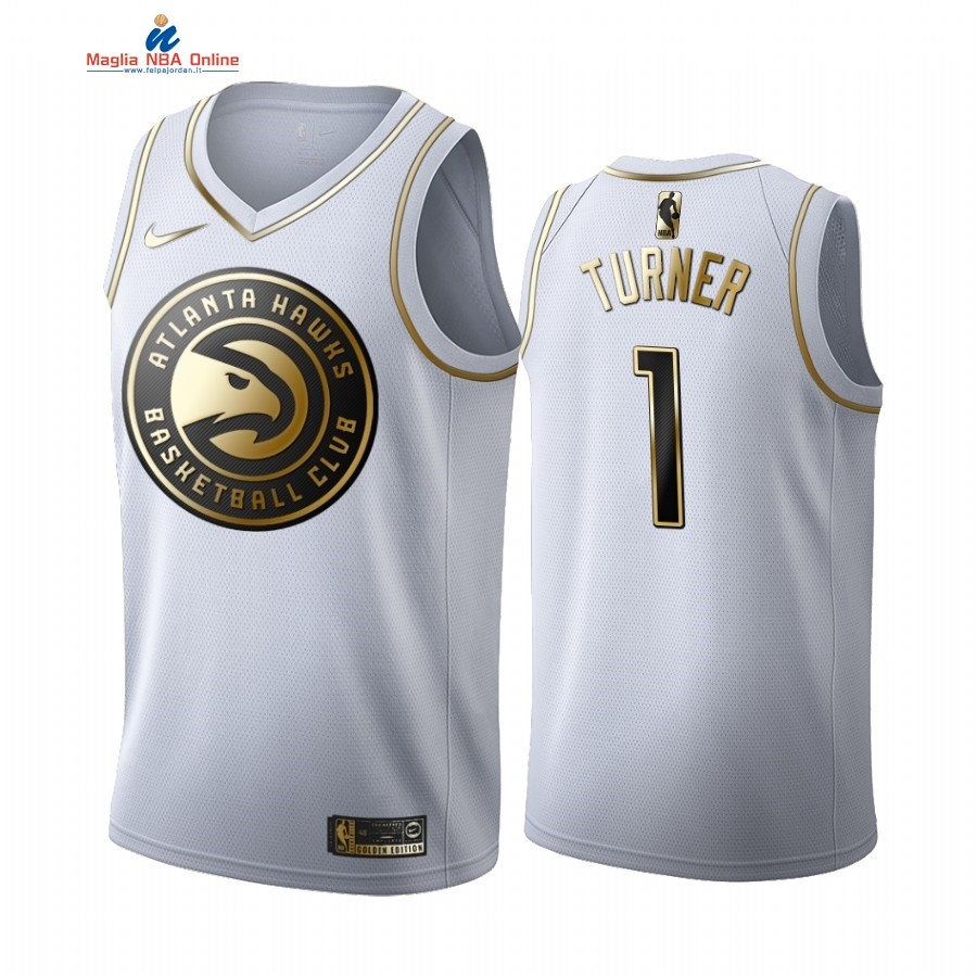 Maglia NBA Nike Atlanta Hawks #1 Evan Turner Bianco Oro 2019-20 Acquista