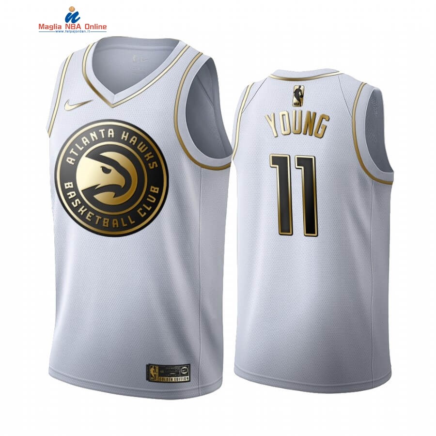 Maglia NBA Nike Atlanta Hawks #11 Trae Young Bianco Oro 2019-20 Acquista