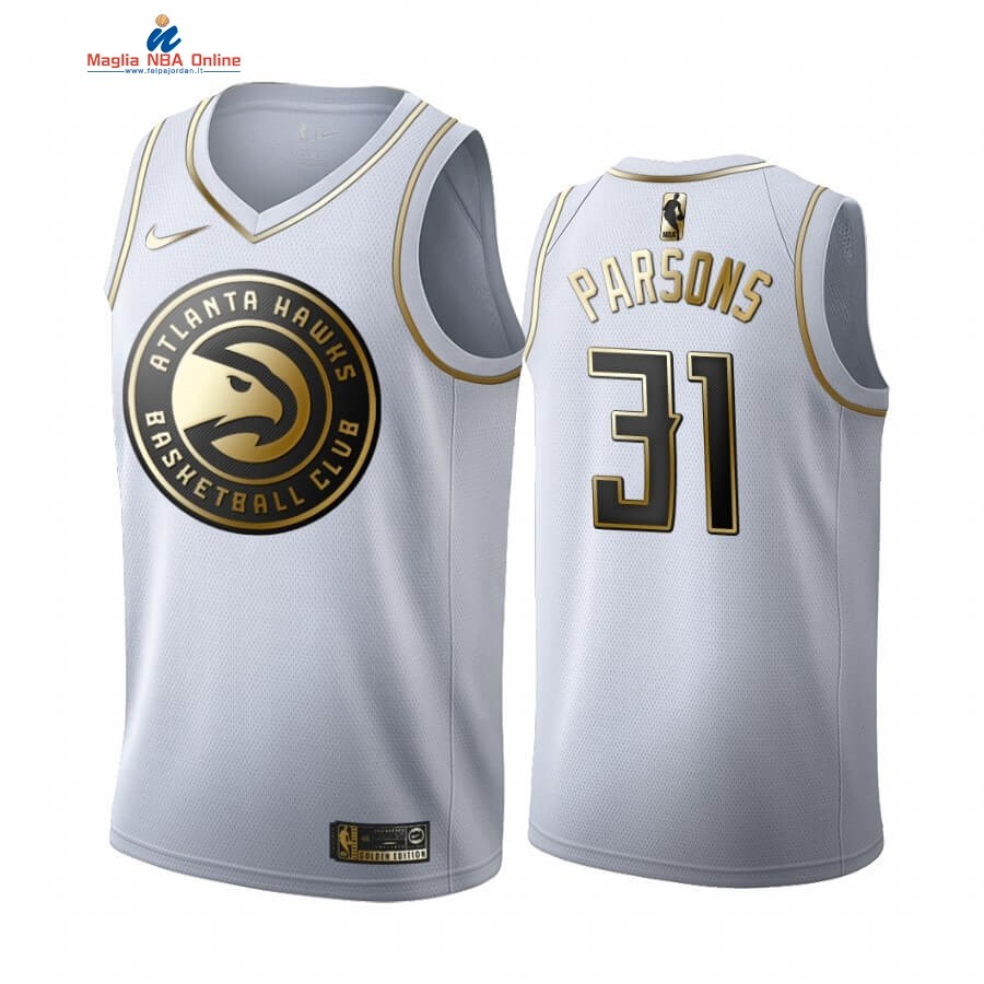 Maglia NBA Nike Atlanta Hawks #31 Chandler Parsons Bianco Oro 2019-20 Acquista