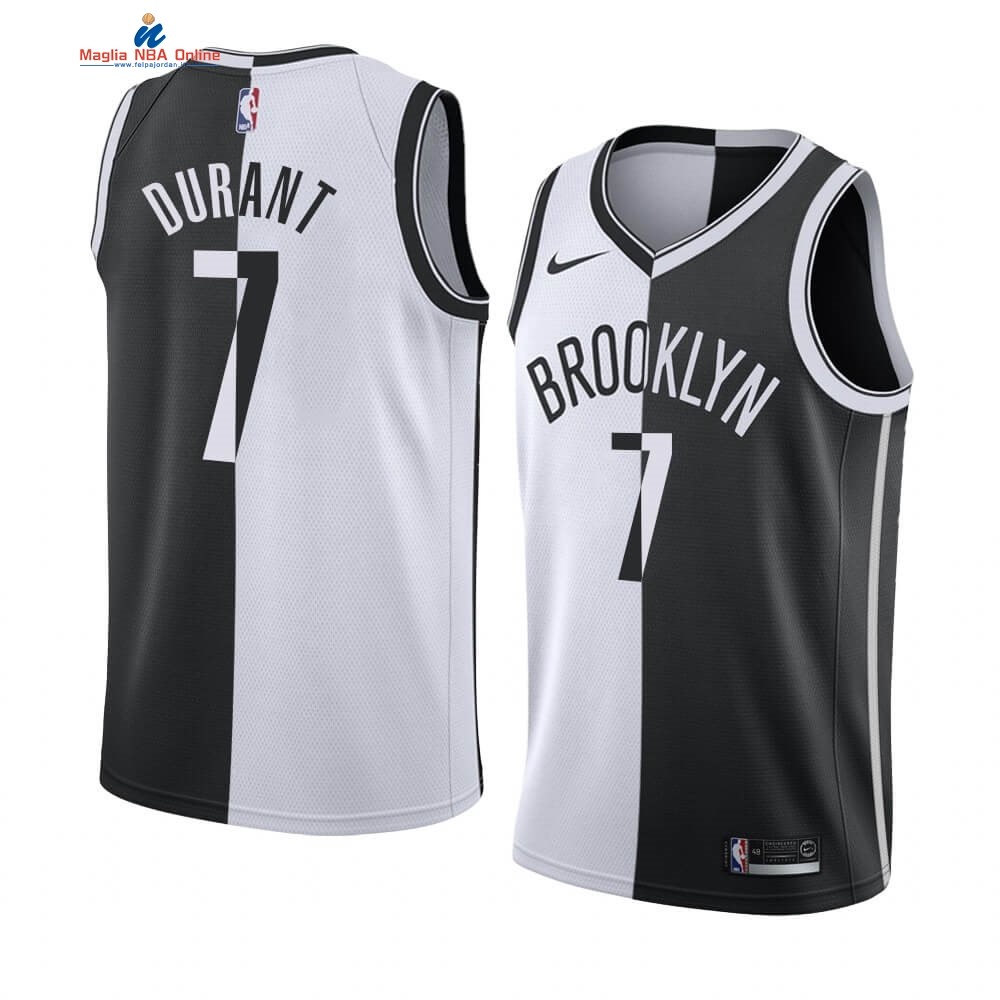Maglia NBA Nike Brooklyn Nets #7 Kevin Durant Bianco Nero Split Edition Acquista