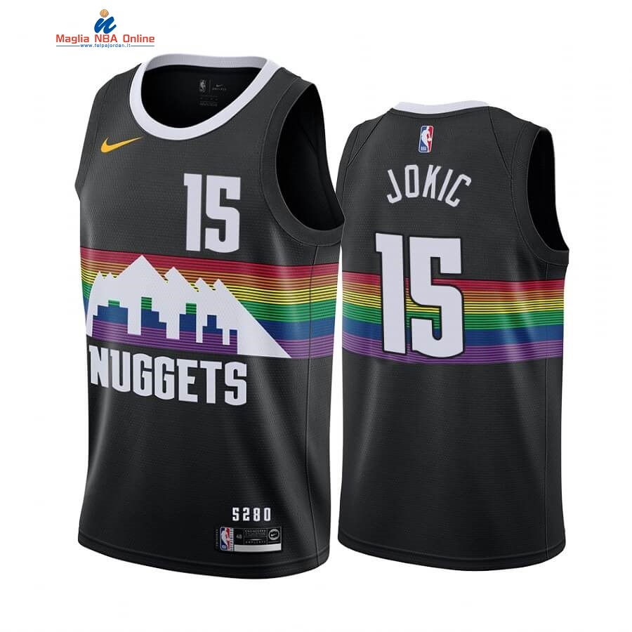 Maglia NBA Nike Denver Nuggets #15 Nikola Jokic Nike Nero Città 2019-20 Acquista