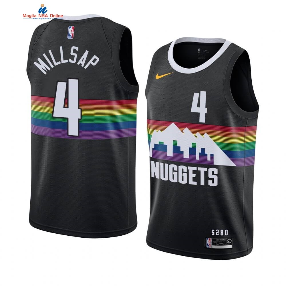 Maglia NBA Nike Denver Nuggets #4 Paul Millsap Nike Nero Città 2019-20 Acquista
