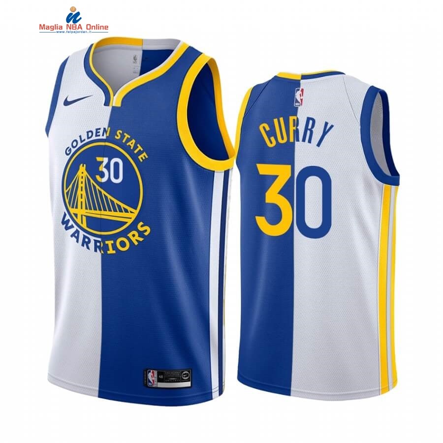 Maglia NBA Nike Golden State Warriors #30 Stephen Curry Blu Bianco Split Edition 2019-20 Acquista
