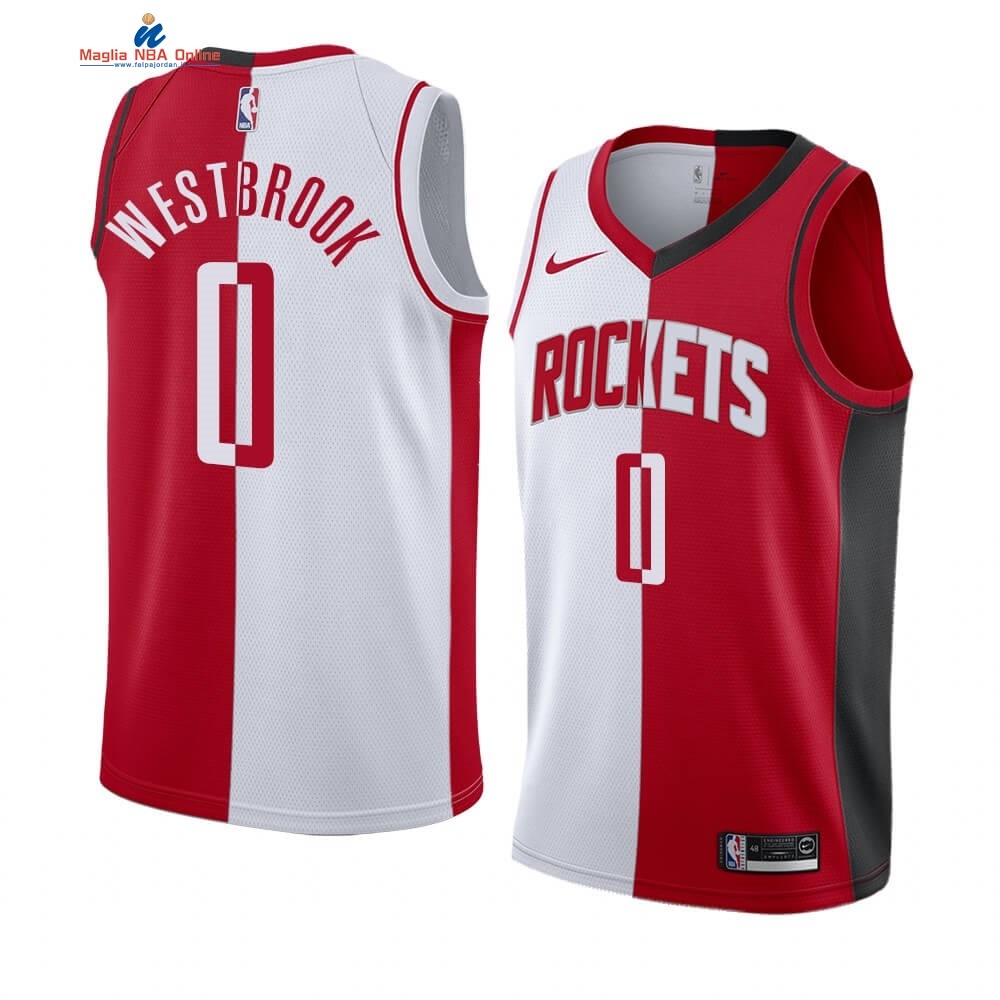 Maglia NBA Nike Houston Rockets #0 Russell Westbrook Rosso Bianco Split Edition Acquista