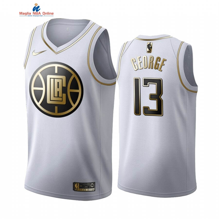 Maglia NBA Nike Los Angeles Clippers #13 Paul George Bianco Oro 2019-20 Acquista