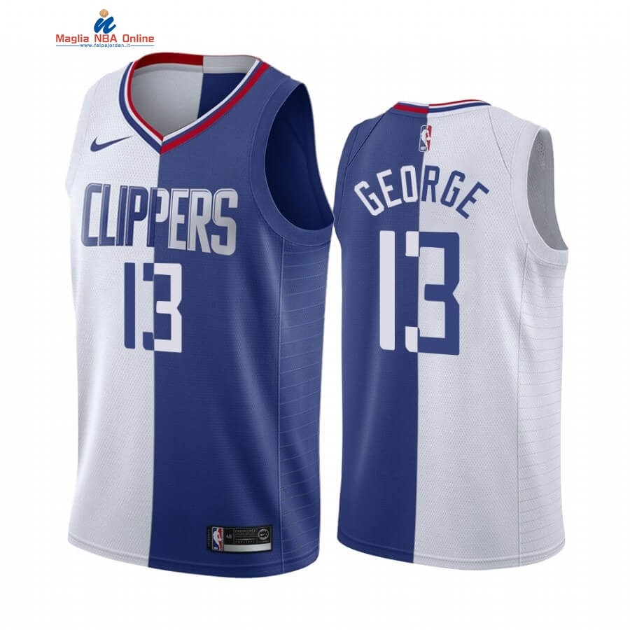 Maglia NBA Nike Los Angeles Clippers #13 Paul George Blu Bianco Split Edition Acquista