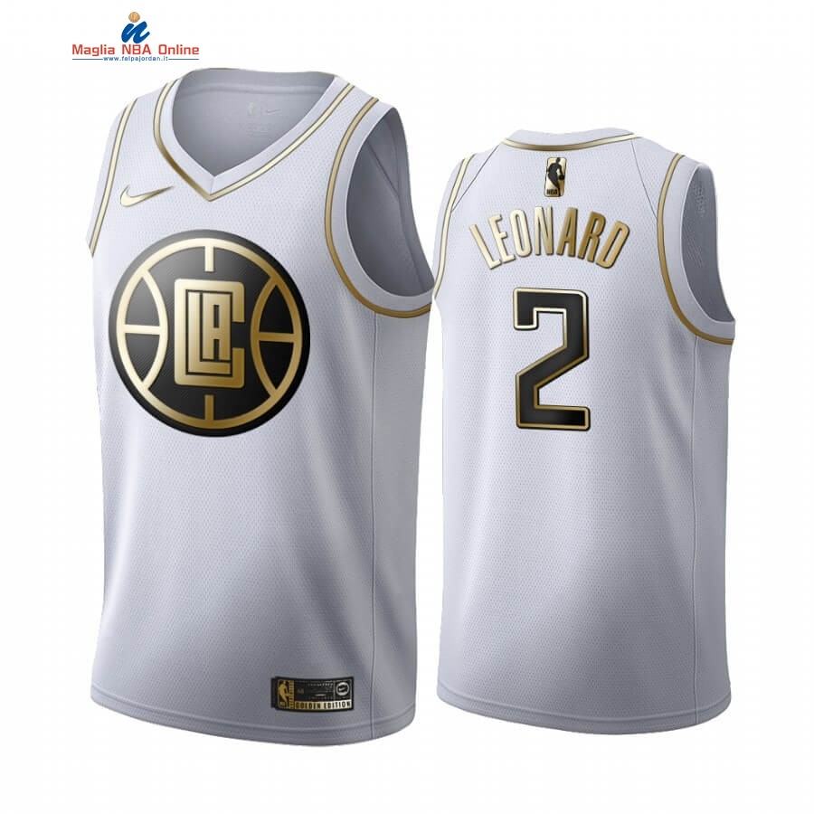 Maglia NBA Nike Los Angeles Clippers #2 Kawhi Leonard Bianco Oro 2019-20 Acquista