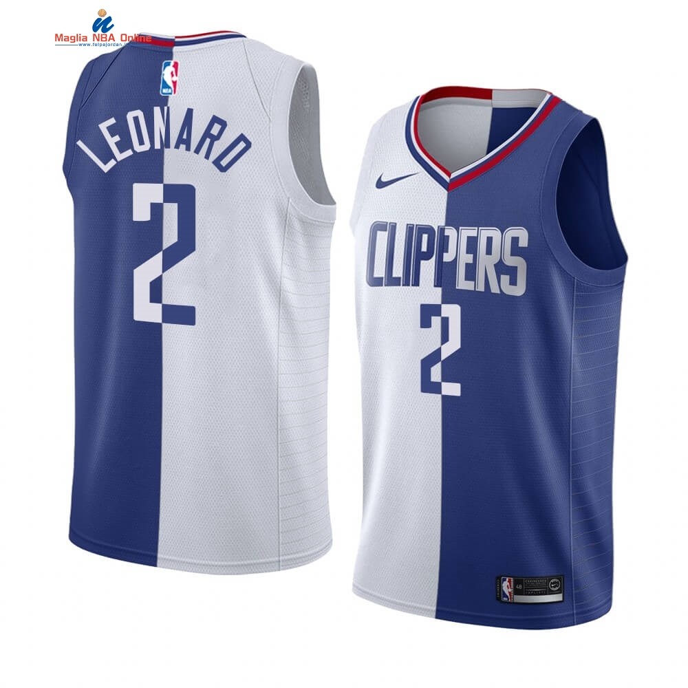 Maglia NBA Nike Los Angeles Clippers #2 Kawhi Leonard Blu Bianco Split Edition Acquista