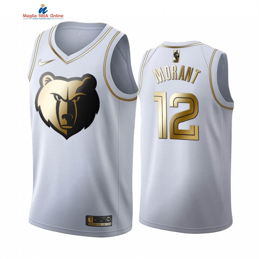 Maglia NBA Nike Menphis Grizzlies #12 Ja Morant Bianco Oro 2019-20 Acquista