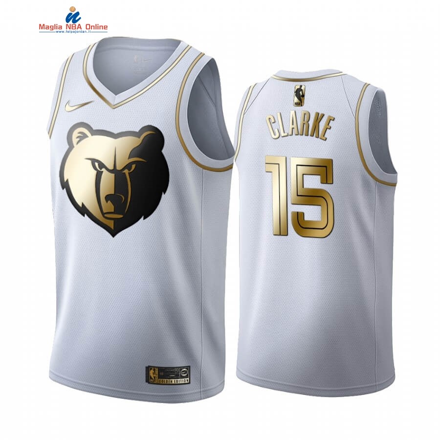 Maglia NBA Nike Menphis Grizzlies #15 Brandon Clarke Bianco Oro 2019-20 Acquista