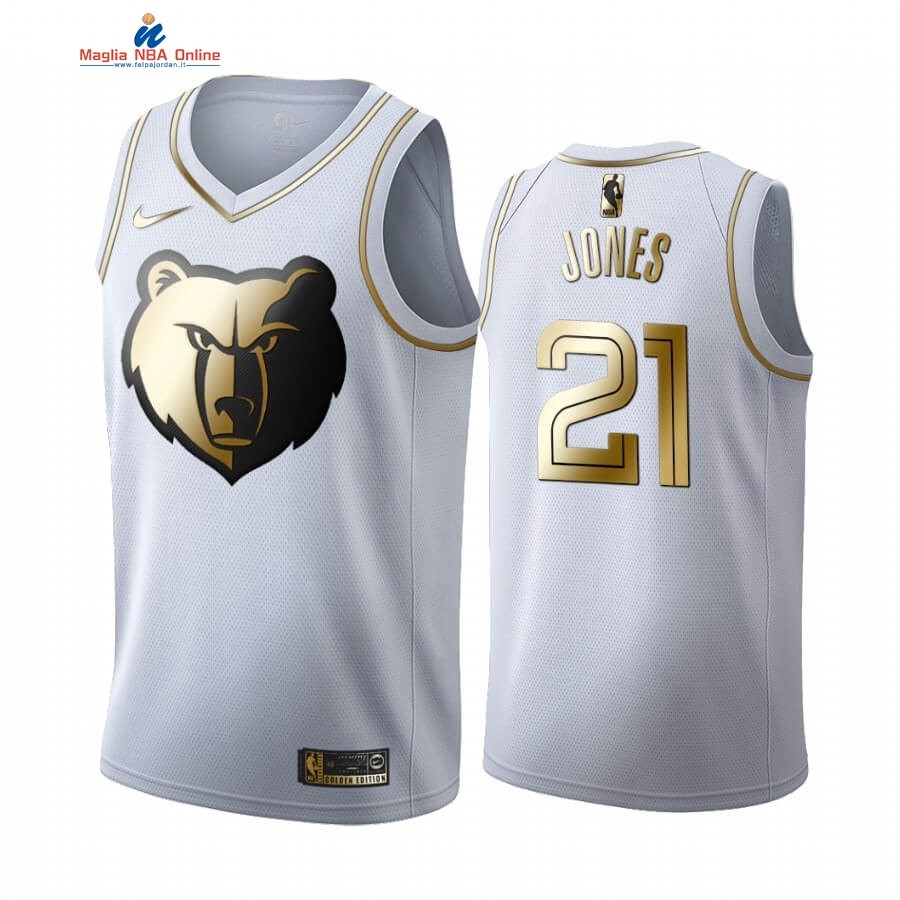 Maglia NBA Nike Menphis Grizzlies #21 Tyus Jones Bianco Oro 2019-20 Acquista