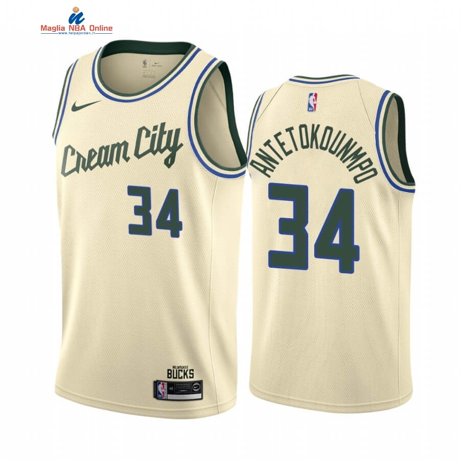 Maglia NBA Nike Milwaukee Bucks #34 Giannis Antetokounmpo Nike Crema Città 2019-20 Acquista