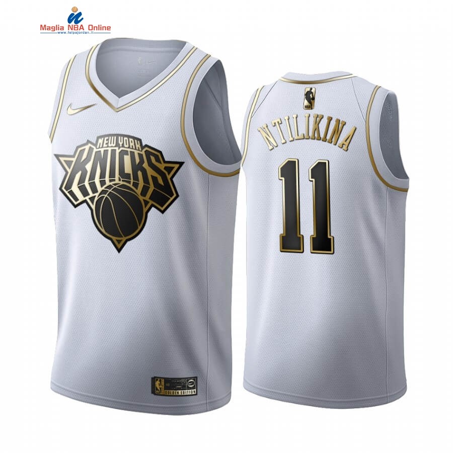 Maglia NBA Nike New York Knicks #11 Frank Ntilikina Bianco Oro 2019-20 Acquista