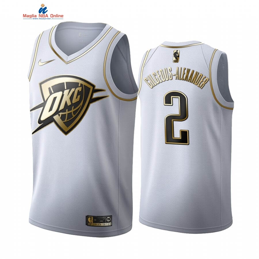 Maglia NBA Nike Oklahoma City Thunder #2 Shai Gilgeous-Alexander Bianco Oro 2019-20 Acquista