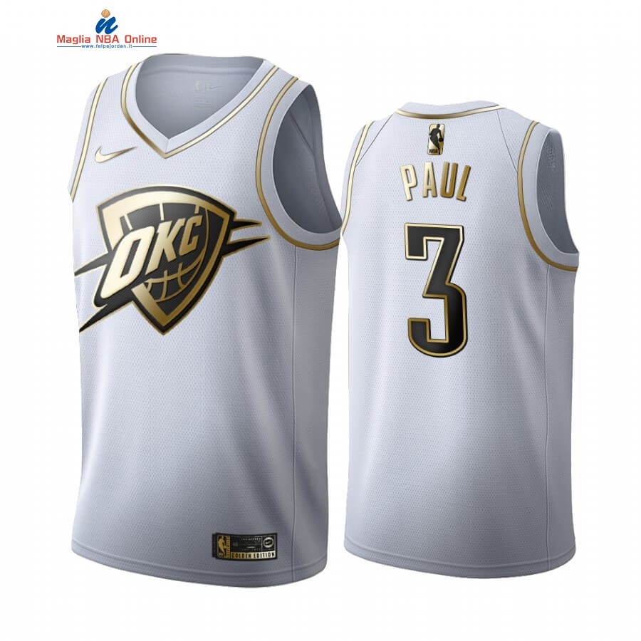 Maglia NBA Nike Oklahoma City Thunder #3 Chris Paul Bianco Oro 2019-20 Acquista