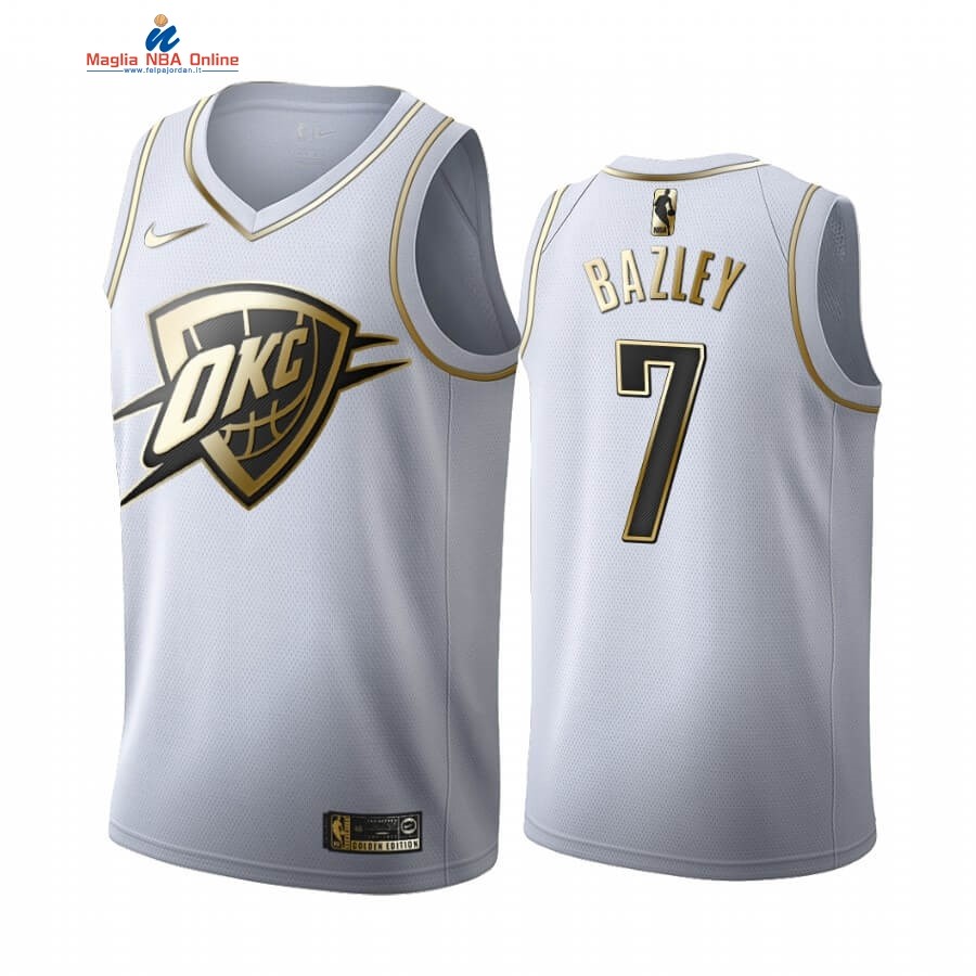 Maglia NBA Nike Oklahoma City Thunder #7 Darius Bazley Bianco Oro 2019-20 Acquista