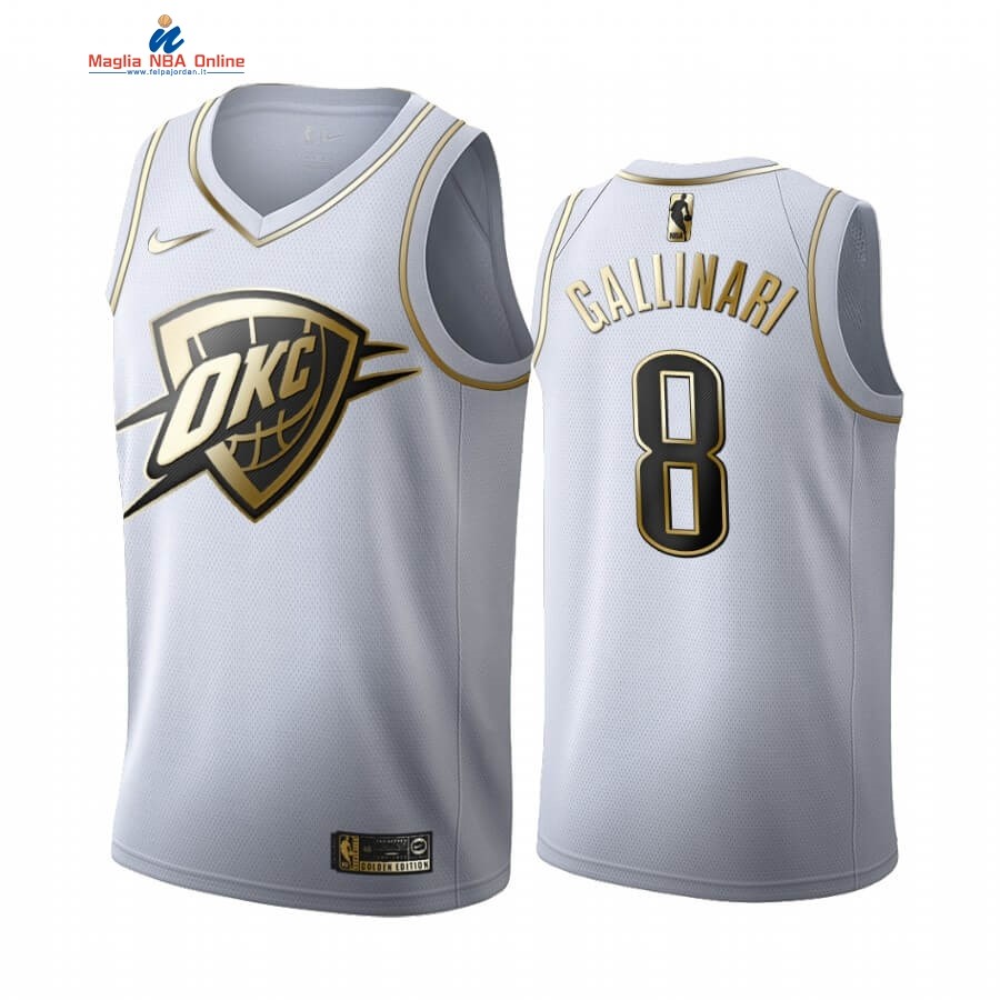 Maglia NBA Nike Oklahoma City Thunder #8 Danilo Gallinari Bianco Oro 2019-20 Acquista