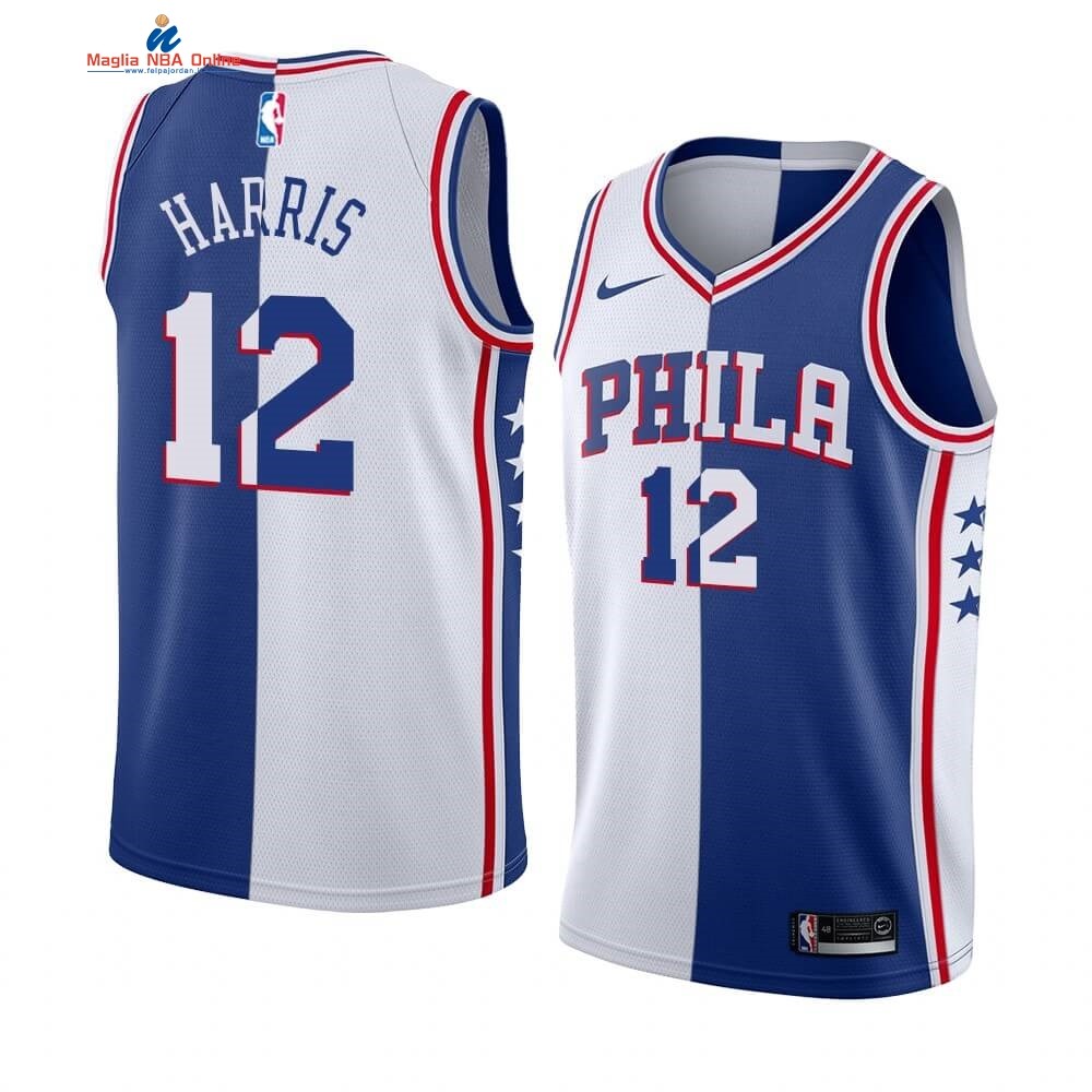 Maglia NBA Nike Phildelphia Sixers #12 Tobias Harris Bianco Blu Split Edition Acquista