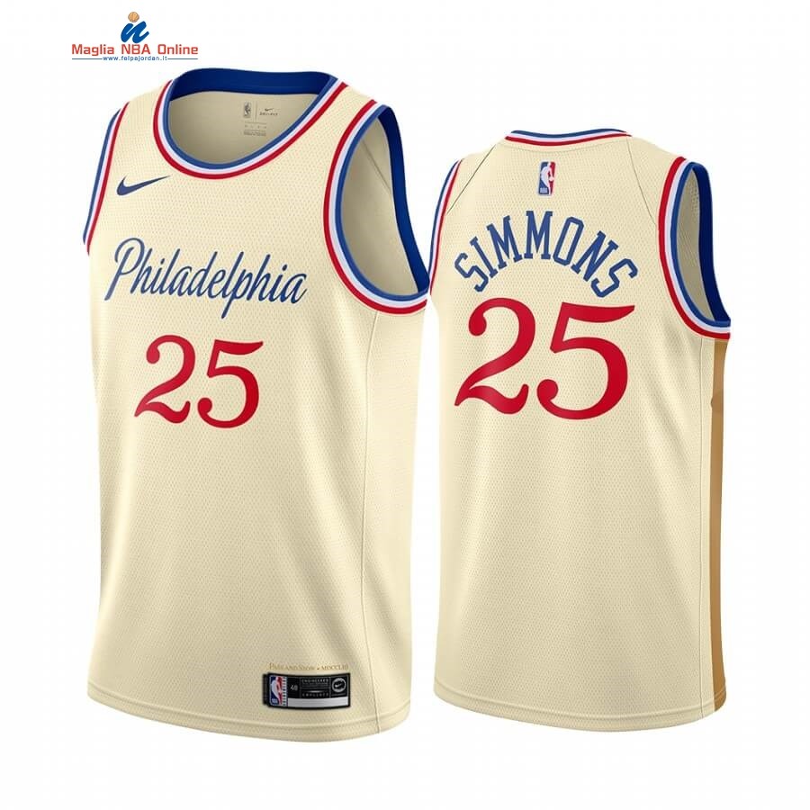 Maglia NBA Nike Phildelphia Sixers #25 Ben Simmons Nike Crema Città 2019-20 Acquista