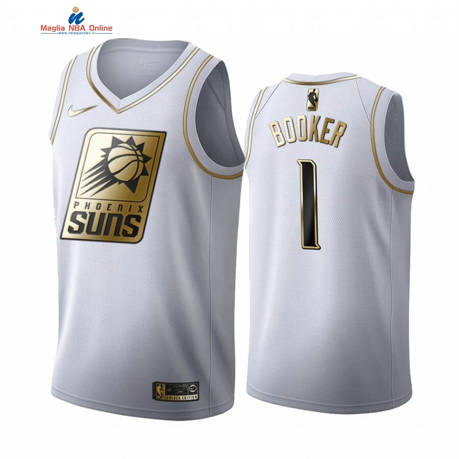 Maglia NBA Nike Phoenix Suns #1 Devin Booker Bianco Oro 2019-20 Acquista