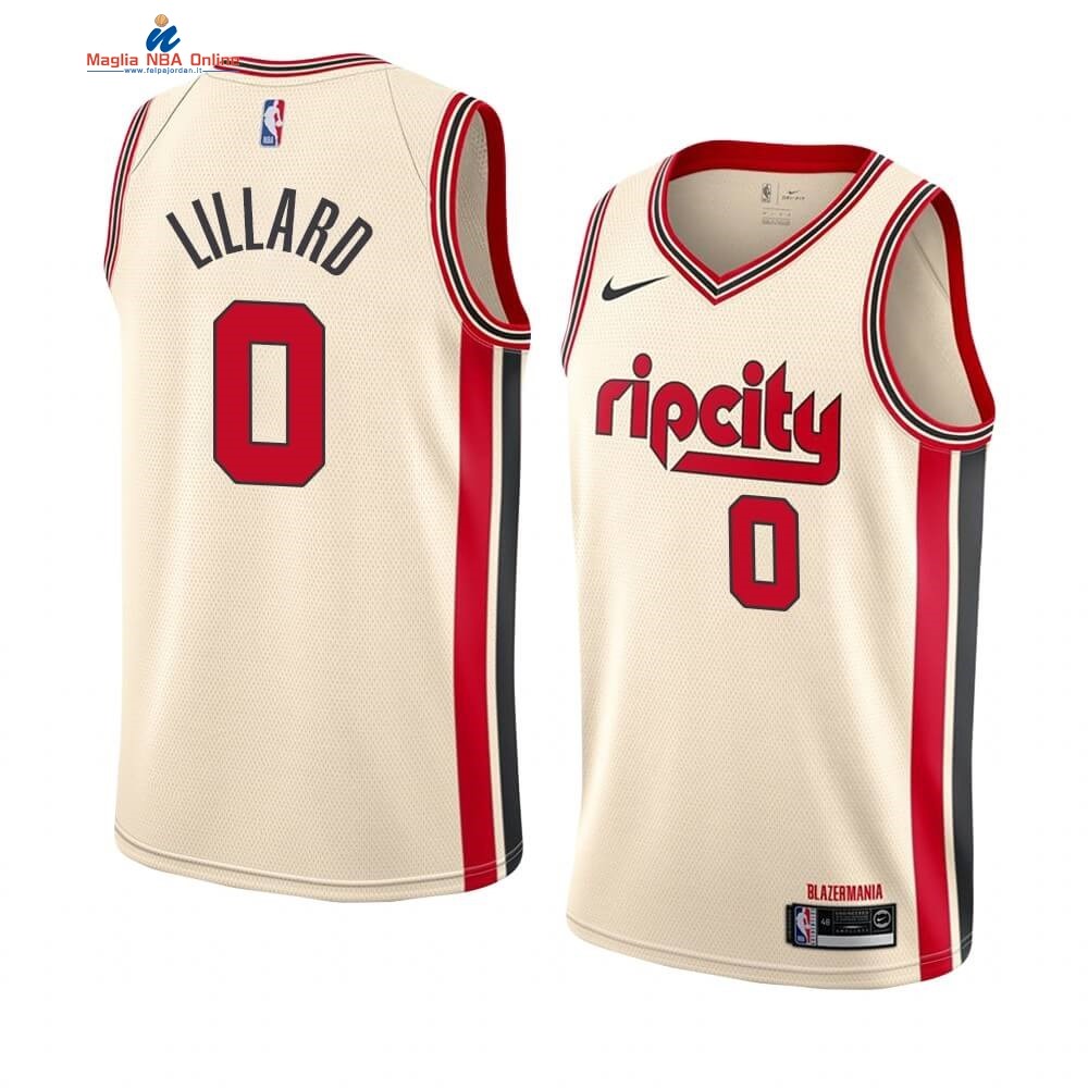 Maglia NBA Nike Portland Trail Blazers #0 Damian Lillard Nike Crema Città 2019-20 Acquista