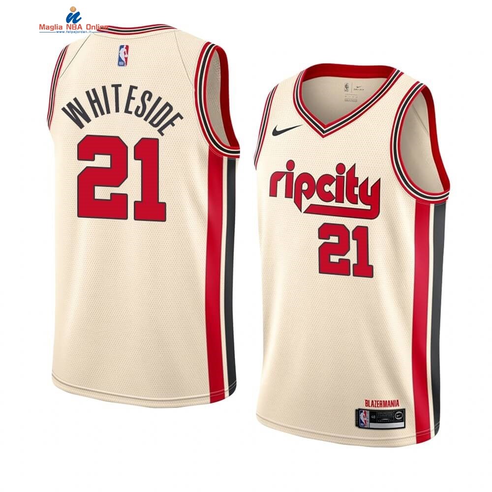 Maglia NBA Nike Portland Trail Blazers #21 Hassan Whiteside Nike Crema Città 2019-20 Acquista